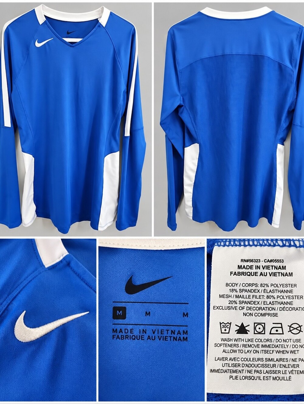 Nike Men’s Blue and White Long-Sleeve Soccer Jersey